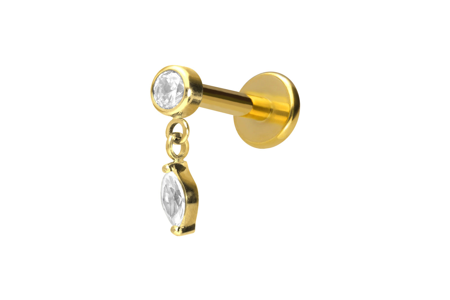 Titan Labret Piercing mit Push Fit KRISTALL + KRISTALLTROPFEN